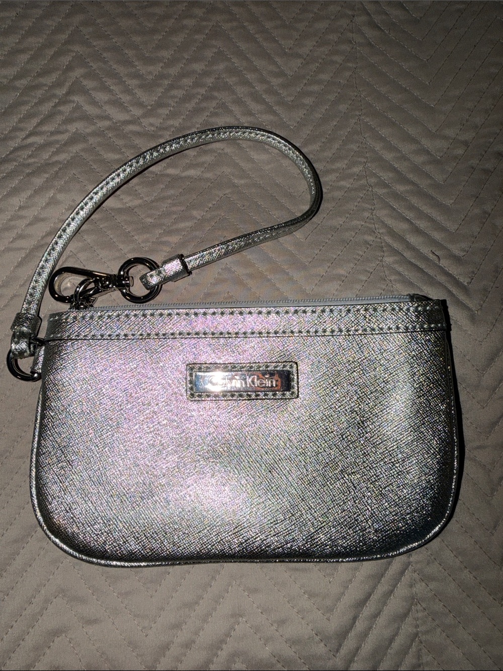 Calvin Klein Silver Metallic Wristlet Clutch